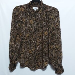 EVEREVE Women's M Boho Bohemian Floral Blouse -‎ Black and Tan